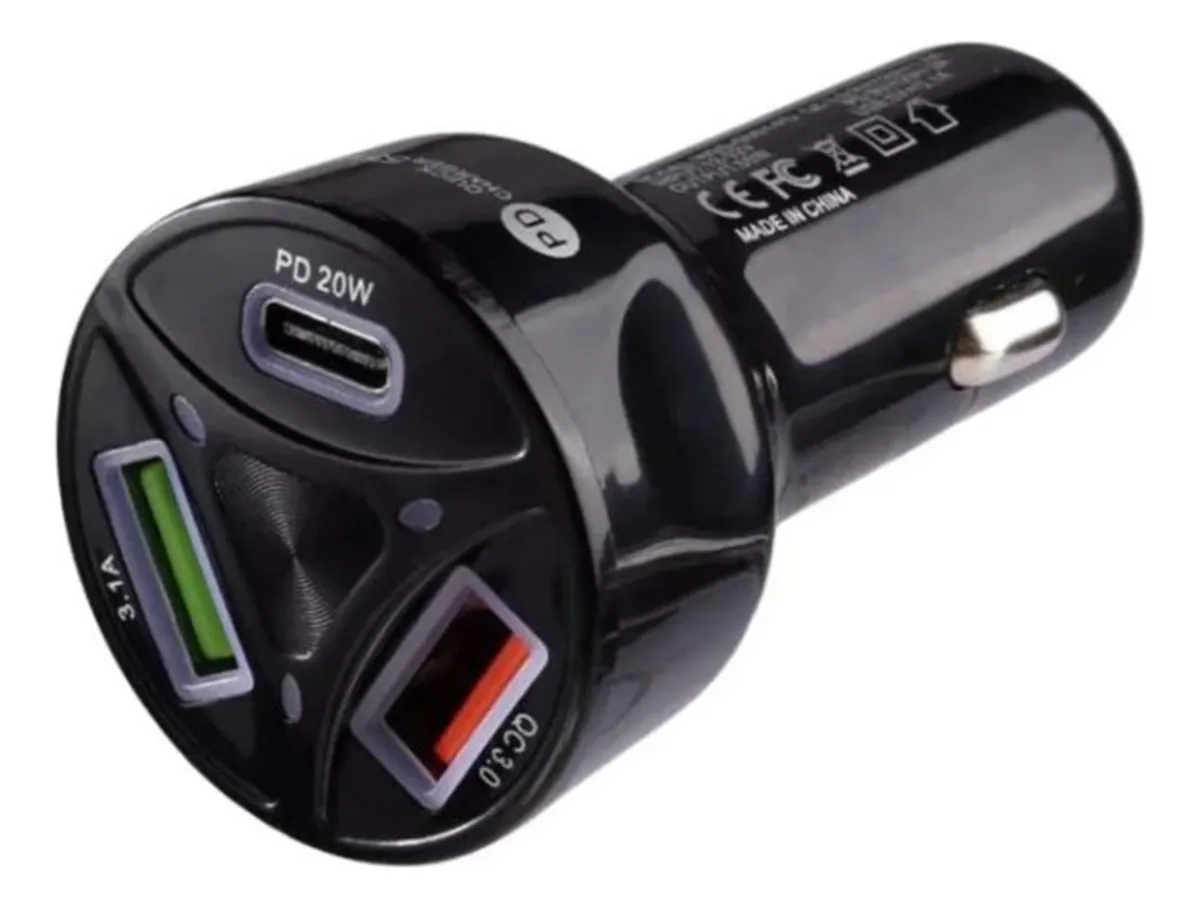 Cargador Carga Rápida Para Auto 3 Entradas Usb Tipo C El72